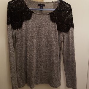 Gap knit blouse with lace shoulders